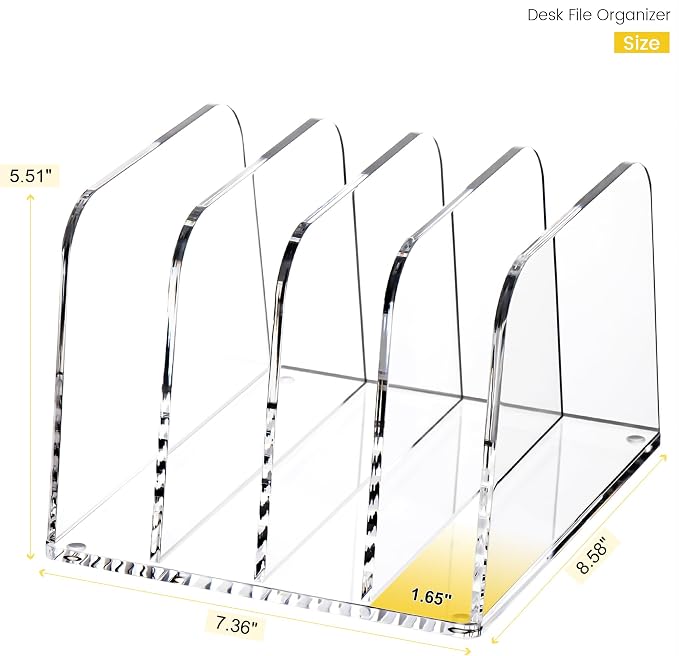 YUXUN Desk File Organizer,4-Section Clear Acrylic Desk Organizer,Vertical File Sorter Holder Organization for Office School & Classroom - Image 3