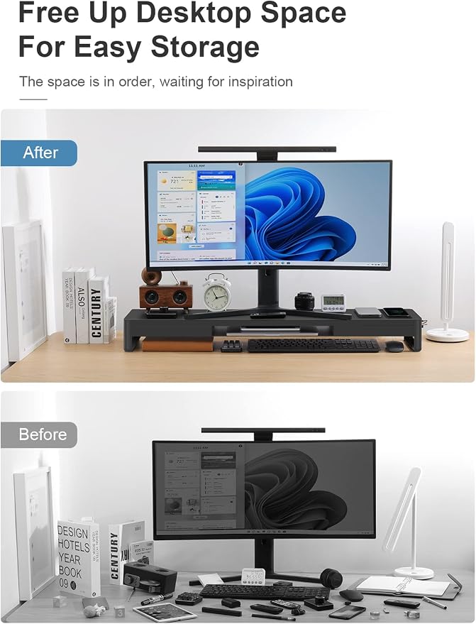 meatanty Dual Monitor Stand Riser with 2 Drawers,4 USB Ports and Charging Pad,Metal Monitor Stand for 2 Monitors Supports Transfer Data and Charging,Desk Organizer for PC,iMac(38.7 inches) - Image 5