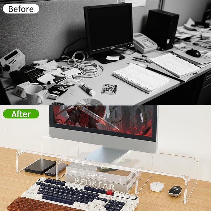 LEKETREE Acrylic Monitor Stand , Clear Monitor Stand for Desk, Computer Accessories for Home Office, Desk Organizer Shelf for Laptop, PC, Multi Media and more - Image 5