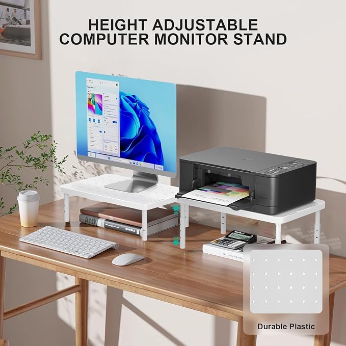 WALI Computer Monitor Stand for Desk, Adjustable Laptop Riser, up to 44 lbs | Desk Monitor Riser Underneath Storage, Fits Notebook, Laptops, Printers, for Home, Office, School (PTT001-W),1 Pack,White - Image 2