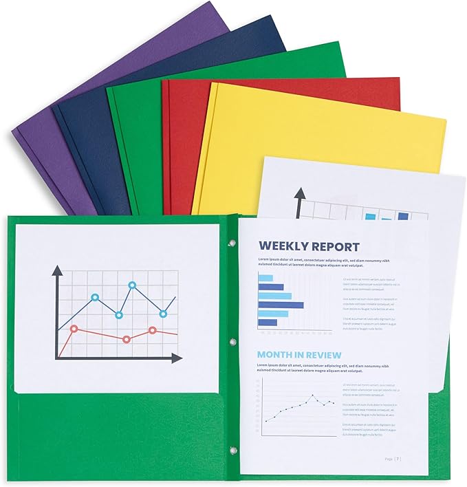 Blue Summit Supplies 100 Paper 2 Pocket Folders with Prongs, Assorted | Durable paper, 2 pockets, for school, office, and report presentation use - Image 7