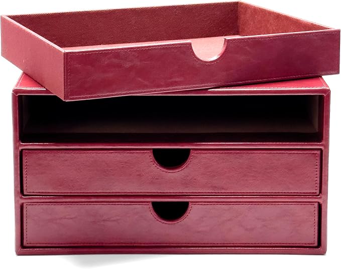 UnionBasic Document Organizer, 3-Drawer File Cabinet Document Storage Box, Office Desktop Filing Organizer, Burgundy - Image 4