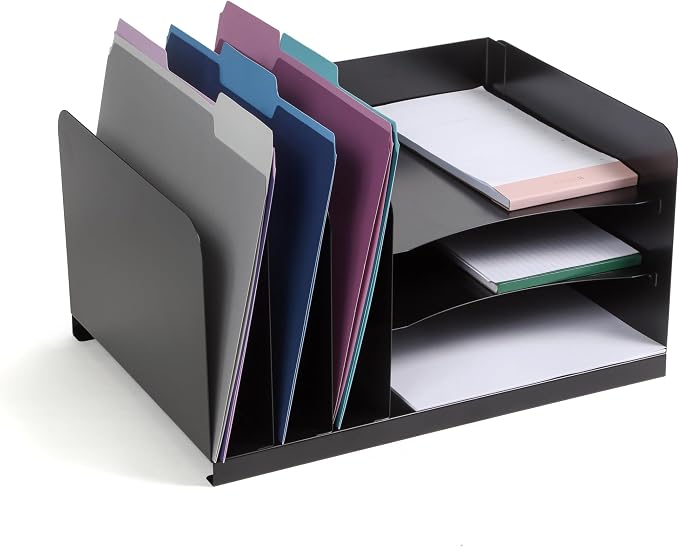 Huron Desktop File Organizer Combo Vert 3 Slot/Horz 3 Slot, Black Commercial Grade Steel - Image 2
