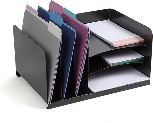 Huron Desktop File Organizer Combo Vert 3 Slot/Horz 3 Slot, Black Commercial Grade Steel by Huron