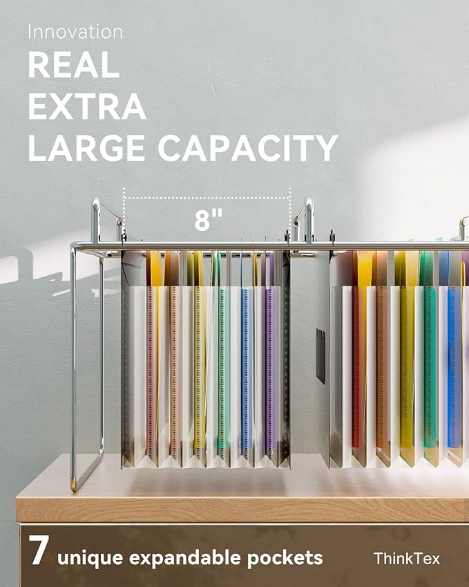ThinkTex Plastic Expanding Hanging File Folders, 7 Innovative 1.2" Accordion Pockets, Large Capacity, Multi-Color Tabs, Legal Size for Filing Cabinet - 3 Packs | Large Capacity, Multi-Color Tabs, Legal Size for Filing Cabinet - 3 Packs - Image 4