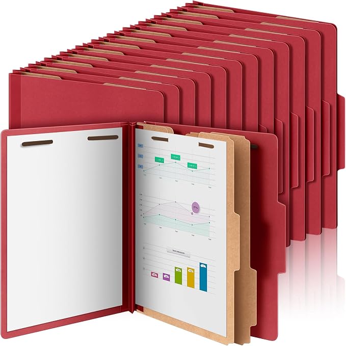 Skyygemm 36 Pcs Classification Folders Letter Size, 2 Divider Pressboard File Folders with 3. 5 Inch Expansion, 2 Prongs Fastener, Heavy Duty Office File Organizers for Teachers, Medical (Dark Red) by Skyygemm
