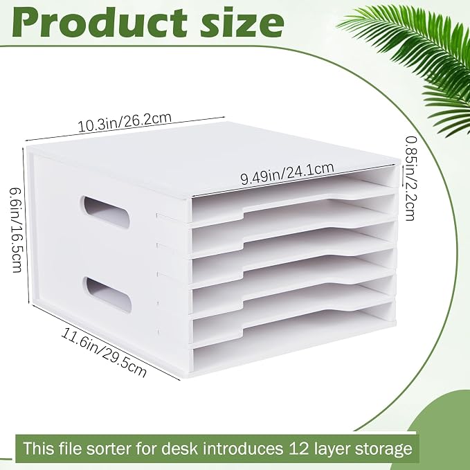 6 Tier 8.5" x 11" Scrapbook Paper Organizer, White Cardstock File Organizer with Adjustable Shelves, Stackable Paper Trays, Desktop Storage Rack Document Holder for Desk Home Office - Image 2