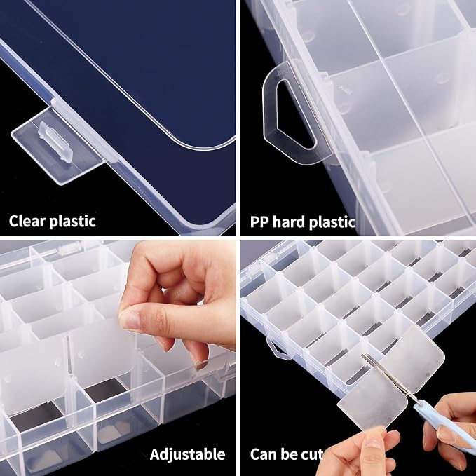 Bead Organizer Storage 36 Grid Jewelry Tackle Craft Box Adjustable Dividers | Clear Plastic, Adjustable Dividers, for Beads Nails Jewelry Crafts Fishing Tackle and Small-Item Organization - Image 3