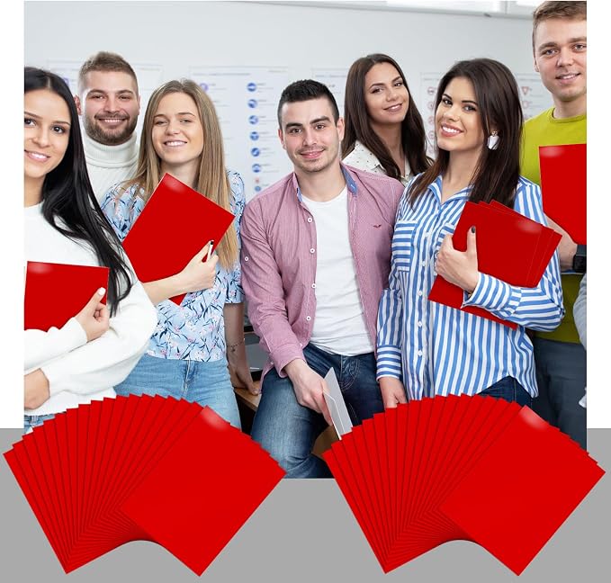 Jutom 50 Pcs 2 Pocket Glossy Paper Folders Glossy Paper Laminated Portfolios, Letter Size, Presentation Folders with Pockets for Office Teacher Worker Supplies(Red Color) - Image 6