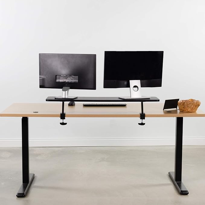 VIVO Black Clamp-on Large 40 inch Ergonomic Desk Shelf, Dual Computer Monitor and Laptop Riser Stand - Desk Organizer for 2 Screens STAND-SHELF40B - Image 6