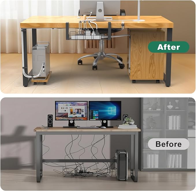 Cable Management Under Desk Tray No Drill, Table Cable Basket for Power Strips and Cables, No Screws Tidy Wire Organizer Clamp for Home, Office, Kitchen and Standing Desks, Black - Image 5