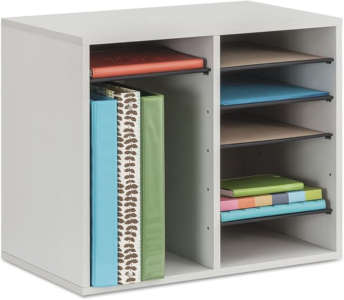 Safco Literature Organizer, 12 Compartments, Office and Classroom Mailbox with Adjustable Shelves, Wood Paper and Mail Sorter, Gray - Image 11