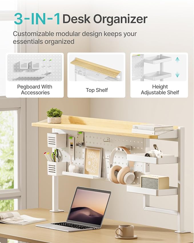 Clamp on Desk Shelf, 44" Desktop Shelving System, White | with Pegboard and Accessories, Desktop Organizer with 2-Tier Shelf, Desk Pegboard for Gaming Office - Image 4