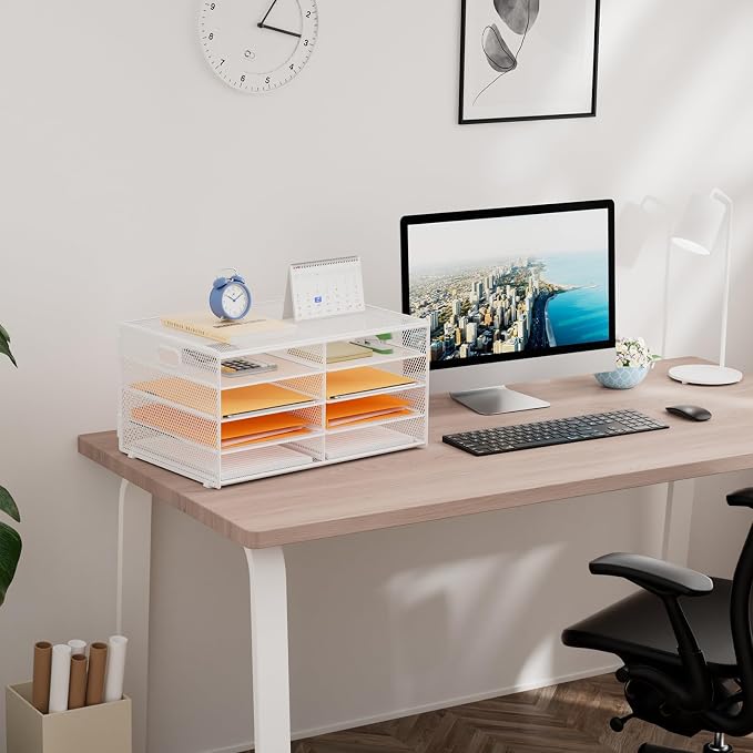 Marbrasse 5 Tier Desktop Literature Organizer, Mesh Paper Organizer Desk Organizers, File Sorter Mail Center Paper Storage Cabinet Classroom Keepers Mailbox for Office Home School,White - Image 5