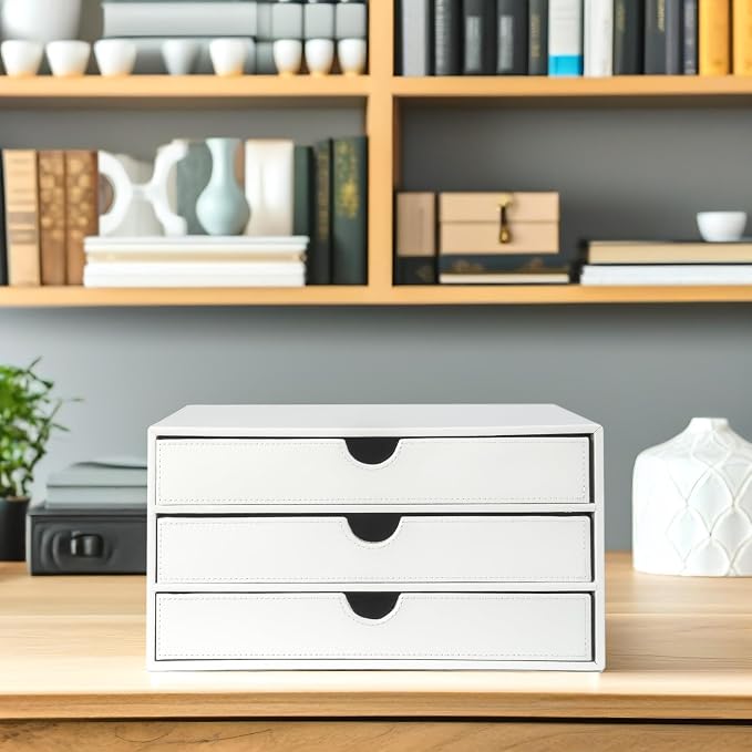 UnionBasic Document Organizer, 3-Drawer File Cabinet Document Storage Box, Office Desktop Filing Organizer, White - Image 7