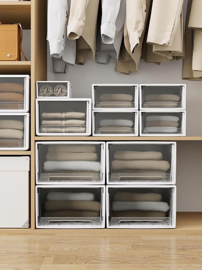 Cetomo 5L*3 Plastic Storage Drawers Unit, Office Desk Organizers, Drawer Organizer, Storage Box, Stackable Tower for Desktop, Bedroom, Dorm, Cosmetics, Durable PP, BPA Free, White & Clear, 5L-3 Pack - Image 7