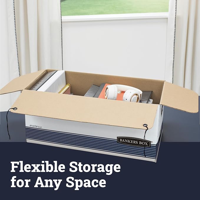 Bankers Box 12-Pack String & Button Medium-Duty File Box, Letter, FastFold | Keep important records buttoned up with secure closure, FastFold setup, reinforced handles, and stackable strength. - Image 6