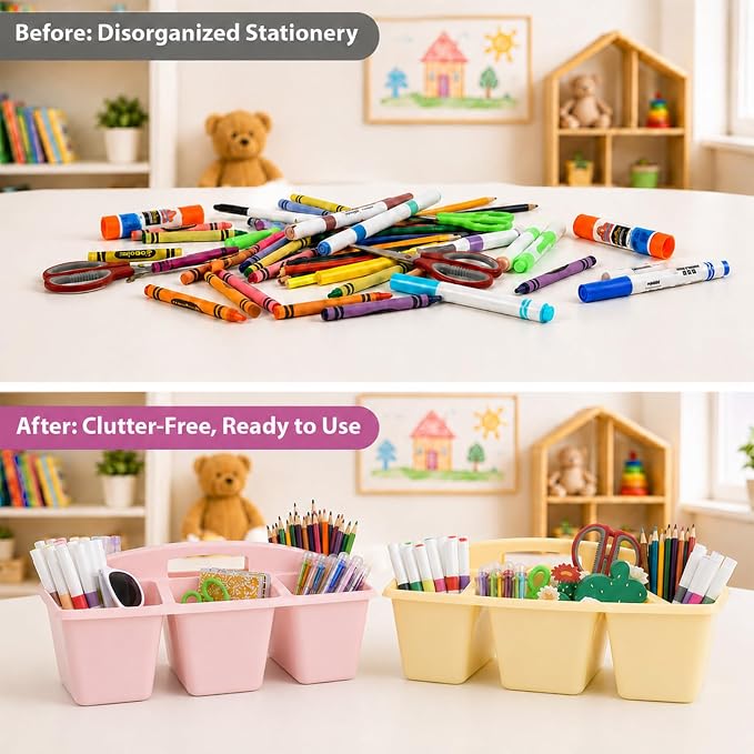 6 Pack Assorted Colors 6 Compartment Classroom Caddy with Handle Portable Plastic Storage Classroom Caddies Organizer for Classrooms Supply Teacher Office Table Desk(Pink Purple) - Image 4