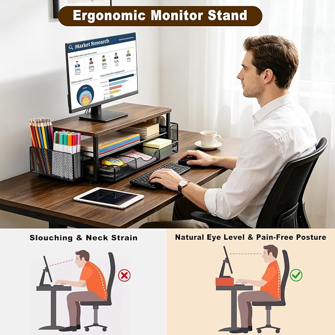 Office Desk Accessories, Monitor Riser Computer Stand, Storage Desk Shelf for Desktop Organizing - Image 5