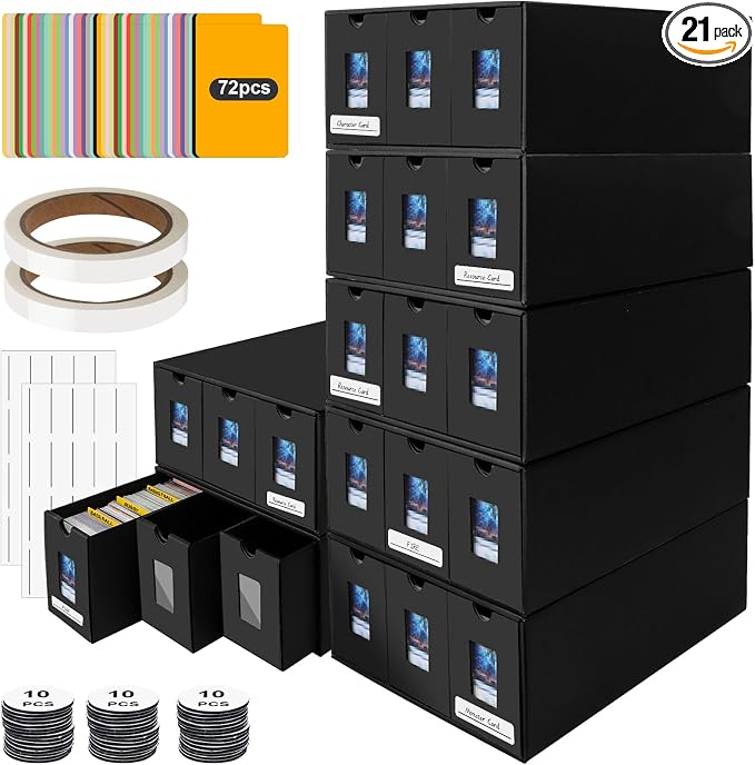 Trading Card Storage Box for 21000+, Card Deck Box for MTG Commander Display, Card Organizer Box with 72 Card Dividers, Labels & Tapes, Compatible with TCG, PTCG, MTG and Sport Cards by ATPWONZ