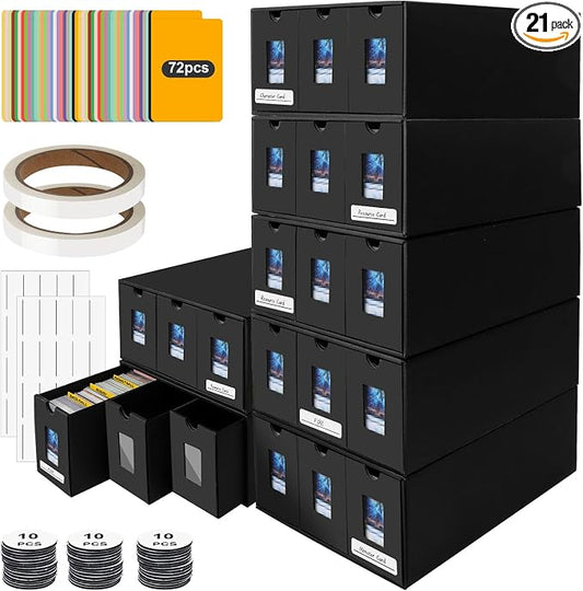 Trading Card Storage Box for 21000+, Card Deck Box for MTG Commander Display, Card Organizer Box with 72 Card Dividers, Labels & Tapes, Compatible with TCG, PTCG, MTG and Sport Cards by ATPWONZ