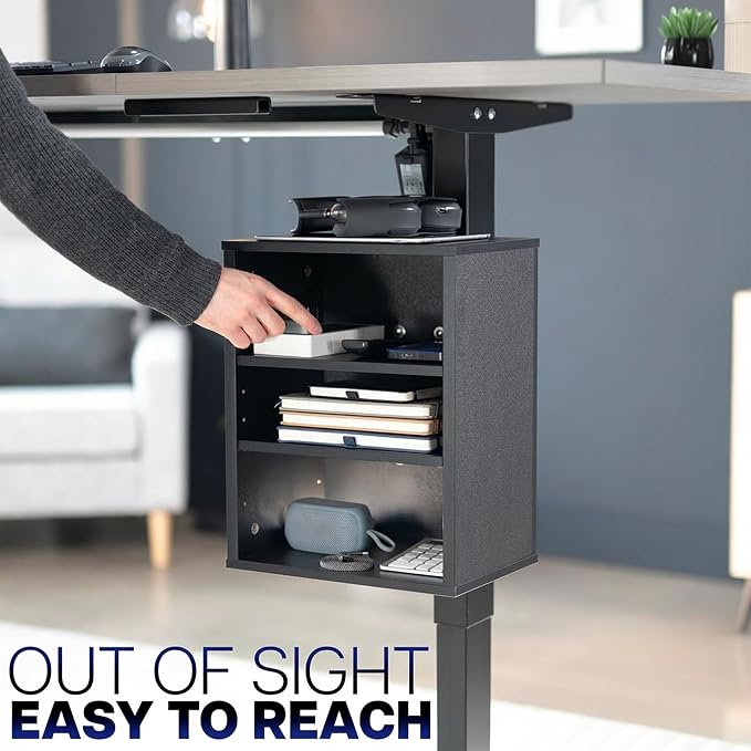 VIVO Black Clamp-on Desk Leg Shelving Unit, Storage Shelves, DESK-SHELF3CL | Multi-Level Storage, Office Accessory Holder for Supplies, Gaming Devices, and More, Workstation Organizer - Image 6