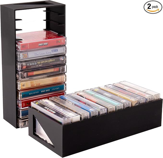 2pcs Cassette Tape Storage Organizer Holder - 24 Slots, Easy to Store & Space-Saving Design for Home, Studio - Perfect for Music Lovers & Collectors by QUPIVA