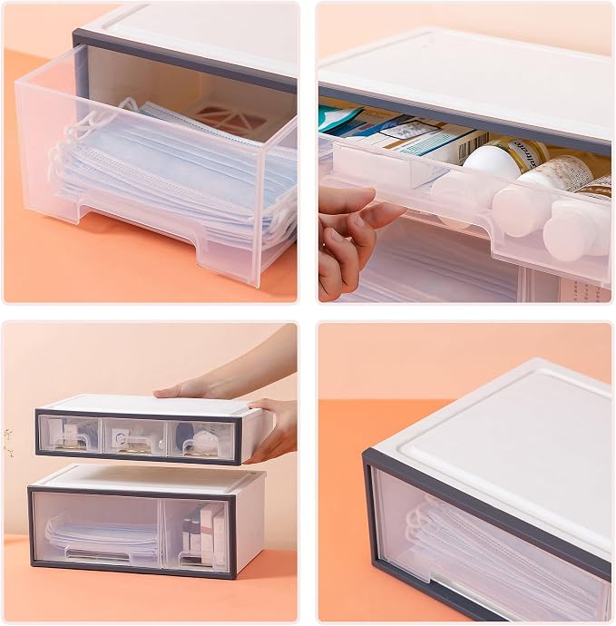 Cosmetic Storage Box - Makeup & Drug Organizer, 4-Piece 8-Drawer, 5-Slot, Transparent - Image 6