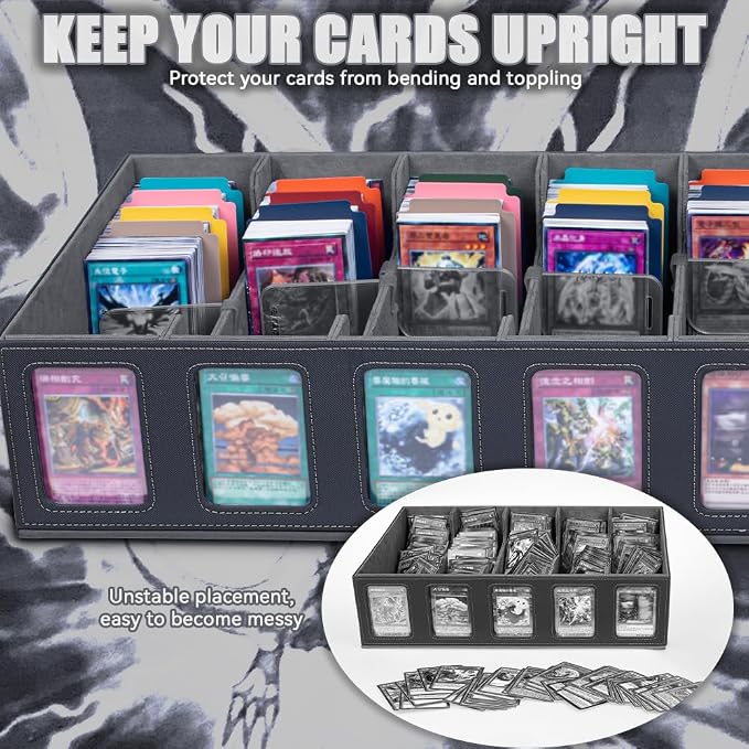5-Row 3900+ Trading Card Storage Box for MTG, Card Deck Box with Snap-fit Design, 5 Card Sleeves, 10 Stoppers, 80 Dividers and 1 Dice Tray (Black-Grey) - Image 6