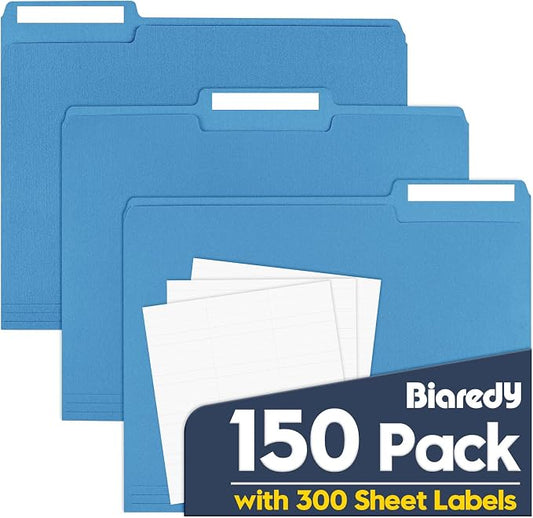 Colored File Folders,150 Pack Bulk, Letter Size 8.5" x 11",1/3 Cut Tab Durable Paper Folders with Blank Labels for Office Business School Home Use,Navy Blue by Unknown