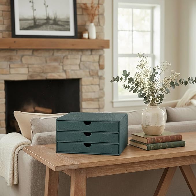 UnionBasic Document Organizer, 3-Drawer File Cabinet Document Storage Box, Office Desktop Filing Organizer, Dark Ivy - Image 4