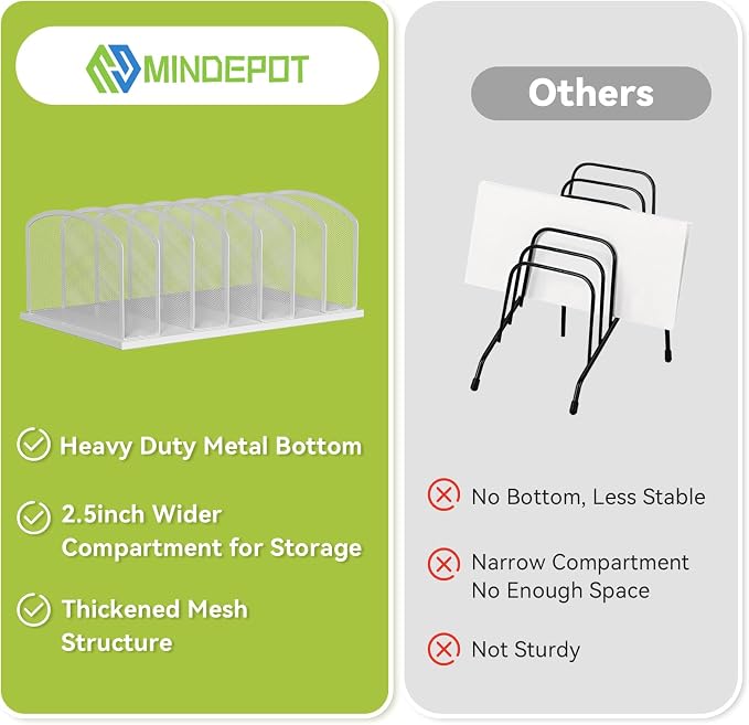 Desk File Organizer Vertical 7 Sections Mesh File Sorter Paper Storage Organizer for Desk, Office Organization File Holder Rack, White - Image 6