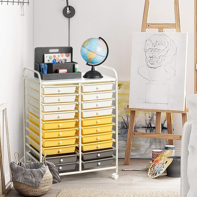 GOFLAME 20-Drawer Rolling Storage Cart, Multifunctional Art Craft Organizer Cart, Mobile Utility Storage Cart with Removable Drawers & Lockable Wheels, Craft Cart for Home Office School, Yellow - Image 2