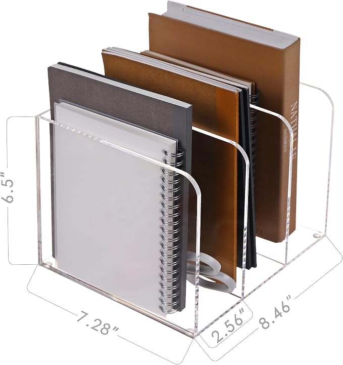 YUXUN Acrylic Desk File Organizer - 3 Section Vertical File Folder Rack, Clear Desktop Sorter for Home/Office/Classroom, Holds Magazines, Binders, Notebooks, Envelopes & Documents - Image 7