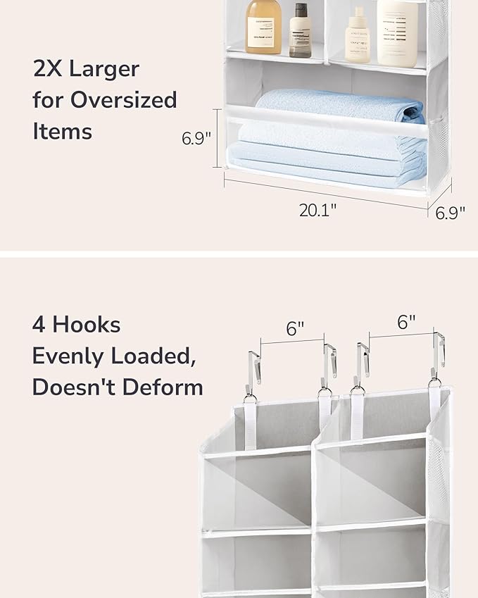 ULG Over the Door Organizer, 5-Tier Extra Large Hanging Storage with 10 Mesh Pockets, 100 lbs Capacity, Heavy Duty Door Organizer for Closet, Bedroom, Nursery Light Grey - Image 6