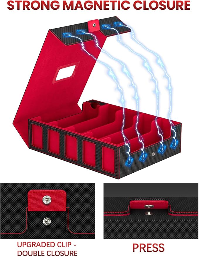 5 Row Trading Card Storage Box, Fit 4200+ Sleeveless Cards, Black & Red | Large Capacity, Portable Handle, Include 30 Divider, 8 Supporters, 1 Dice Tray, Compatible for MTG/TCG/Magic Sports Cards - Image 4