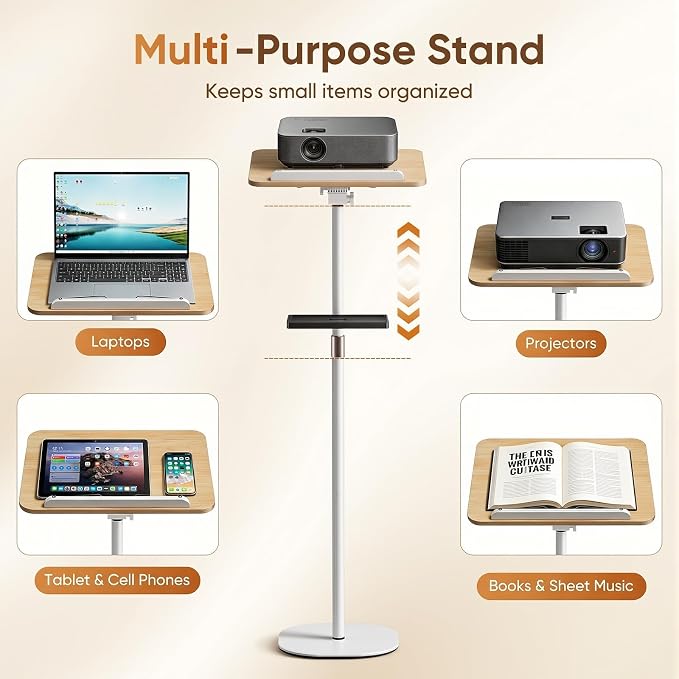 2 in 1 Adjustable Floor Book Stand & Music Stand with Removable Tray, 19.7" to 51.2" Foldable Reading Book Holder with Page Clips for Laptop, Cookbooks, Sheet Music, Wooden Podium Stand for Projector - Image 4