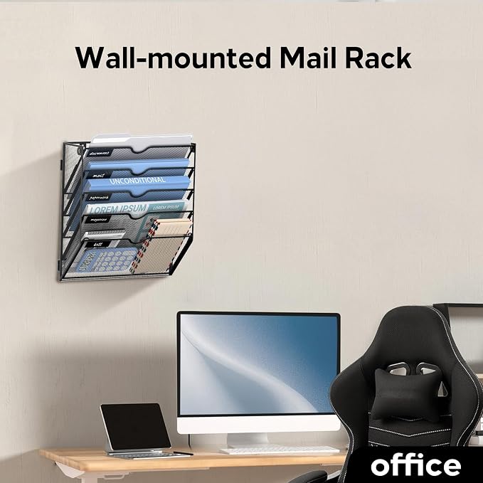 5-Tier Wall File Organizer and Hanging File Organizer, Black | Wall Organizer and Wall Mounted File Holder with 5 Pockets and Label Panels for Files, Mail, Folders, Magazines and Paper - Image 6