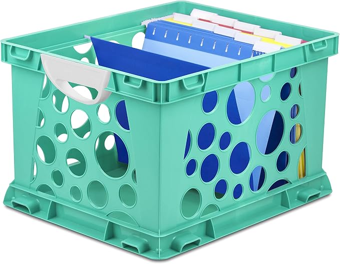 Storex Premium File Crate with Molded Handles – Letter and Legal Document and Folder Storage, Teal, 3-Pack (61694F03C) - Image 3