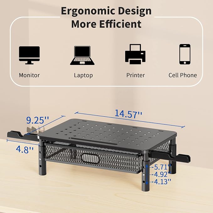 Zimilar 2 Pack Monitor Stand Riser+2 Pack Monitor Stand Riser with Metal Drawer and Phone Holder - Image 7
