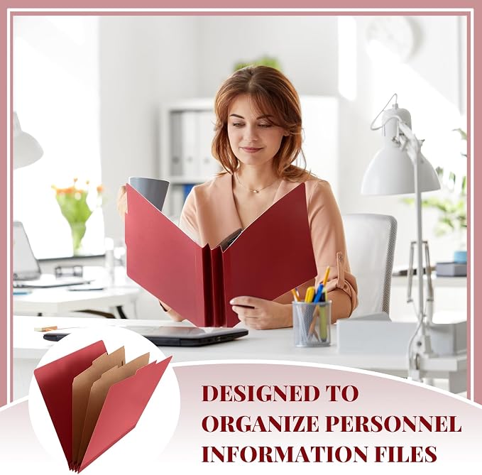 Skyygemm 36 Pcs Classification Folders Letter Size, 2 Divider Pressboard File Folders with 3. 5 Inch Expansion, 2 Prongs Fastener, Heavy Duty Office File Organizers for Teachers, Medical (Dark Red) - Image 6