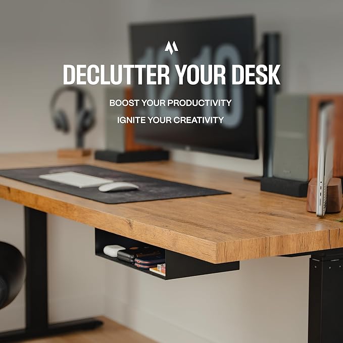 COREMINDED Under Desk Storage Shelf - Carbon Steel Under Desk Tray with Cable Management, Mountable Add-On Shelf for Table & Office Desks (7.5" x 8" x 2.8") - Image 6