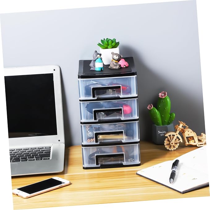 Angoily 4 Drawer Desk Organizer, Plastic Home Office Storage Organizer, Makeup Organizer Storage Station Cube, Cosmetics Jewelry Storage Box, 4 Drawer for Bathroom, Desk, Office (8.31x5.98x9.92 Inch) | Transparent Station Cube, Cosmetics Jewelry Storag... - Image 2