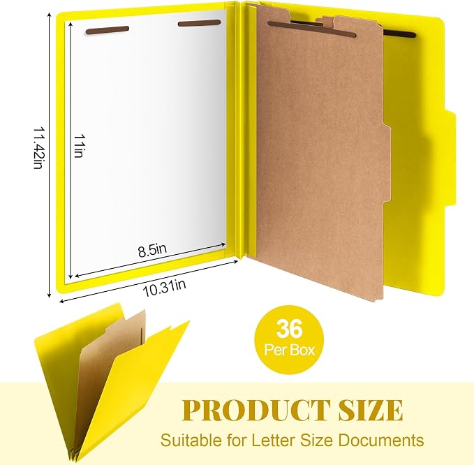 Skyygemm 36 Pcs Classification Folder Letter Size, 1 Divider,Yellow | Back to School Supplies, File Organizer with Fastener, Expanding File Organizer Bulk for Office Employee, Staff, Teacher - Image 2