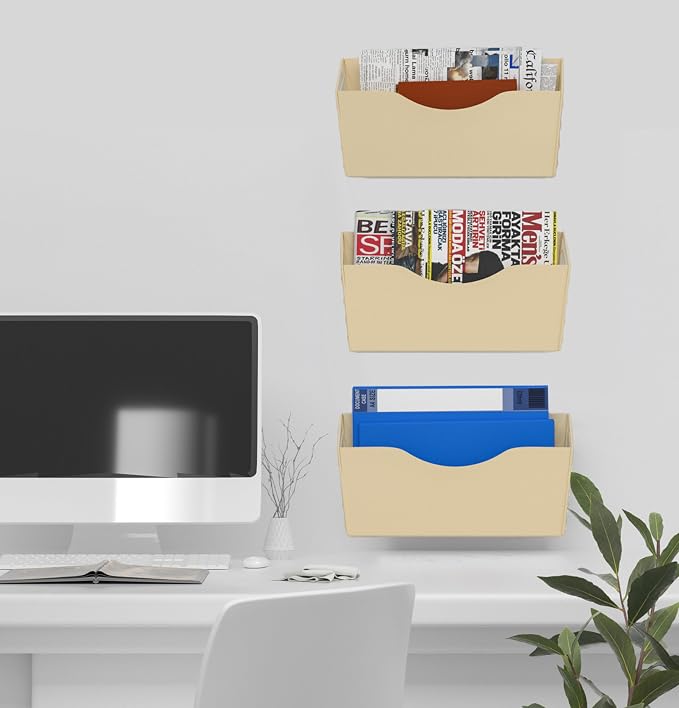 3-Pocket Magnetic File Holder - Wall Mount Mail Organizer (Gold) - Image 8