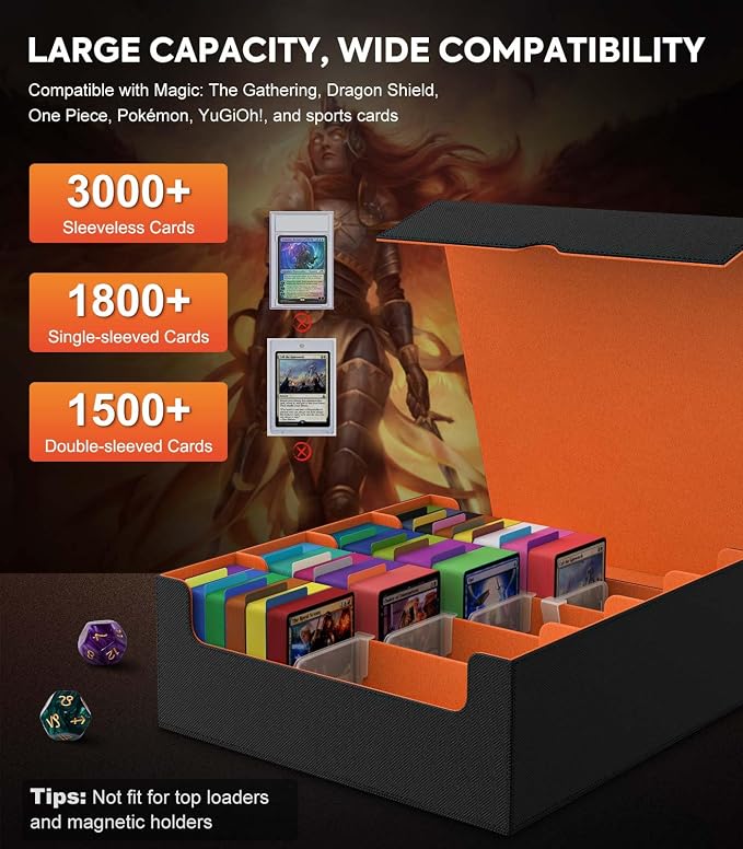 MoKo Trading Card Storage Box for MTG, 3000+ Card Organizer, Orange | MTG Deck Box, w/ 24 Colorful Dividers & 4 Card Supporters, MTG Card Storage for Magic Game, TCG, PTG Baseball and Sport Cards - Image 3