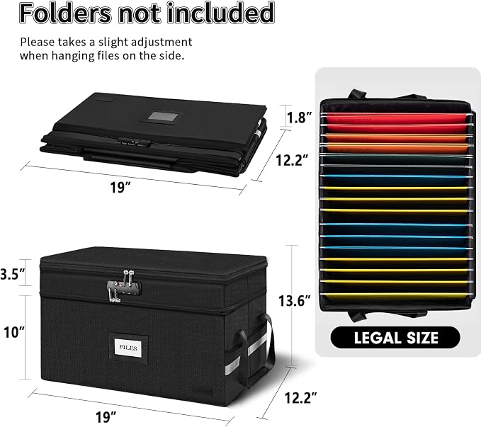 Large Fireproof Document Box with Lock, 2 Layer File Storage Organizer Box | Portable Office Collapsible File Storage with Reflective Strip & Handle for Hanging Letters, Legal Size Folder, Certificate - Image 4