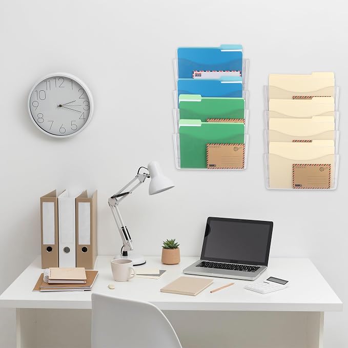 8 Pack Clear Single Pocket Hanging File Organizer, Plastic Wall Mount Paper Mails Magazines Holder, Mounted Folder Bins for Office, School and Home, 13.85x3.14x6.88 inches - Image 5