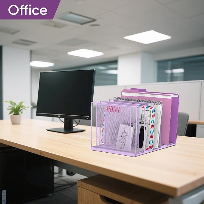 File Organizer for Desk, 5-Section Vertical File Sorter, Paper Holder Organizer Standing Metal File Folder for Office Home Classroom, Purple - Image 9