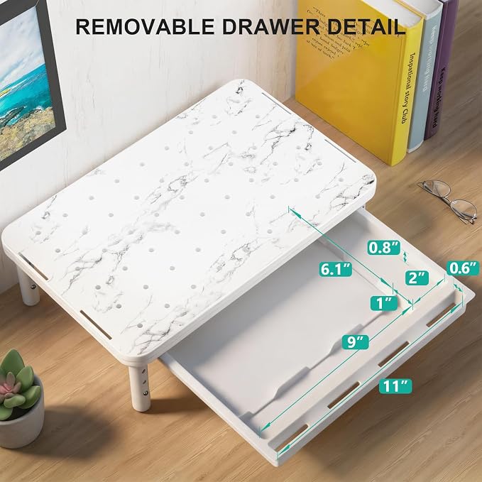 WALI Computer Monitor Stand with Storage, Monitor Riser 3 Height Adjustable | Laptop Riser with Airflow Vents, Desk Organizer for Computer, Printer, Notebook (PTT002-M), 1 Pack, Marble - Image 8